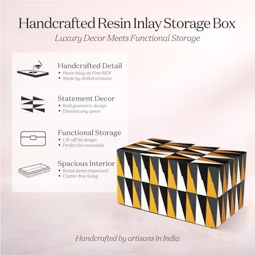 Handicrafts Home Black White Large Decorative Keepsake Box with Lid, 10x5x5 - Image 2