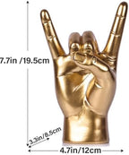 QIANLING 7.7" Gold Resin Rock On Hand Gesture Statue - Rock Culture Music Lovers' Decorative Tabletop Sculpture for Bookshelf, Desk & Mantel Decor in Home or Office, Modern Symbolic Figurine - Image 2