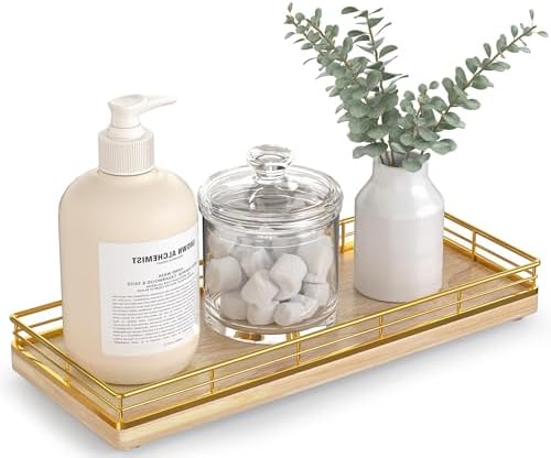 Bathroom Tray for Counter Top Organizer, Oak Wood Vanity Tray by Focusonit