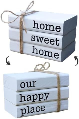 LIVDUCOT Farmhouse Mini White Decorative Books for Tiered Tray Decor - Wooden Book Stack Faux Books for Coffee Table Living Room Decoration - Small Shelf Decor Accent by LIVDUCOT