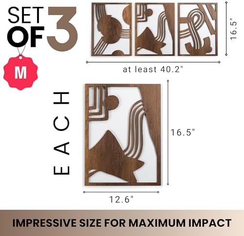 qmmp Modern Wooden Wall Sculptures - Set of 3 - Home Decor Accent - Large Wall Art for Living Room, Bedroom, Office - Easy Installation (Walnut, Medium - Abstract Shapes) - Image 5
