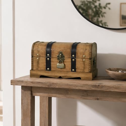 Vintage Wooden Treasure Chest Box with Combination Lock,,Brown,10"x6"x6" - Image 7