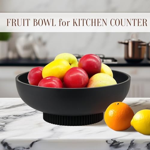 Deobath Large Resin Pedestal Decorative Bowl - Modern Handicraft Bowls for Home Decor - Fruit Bowl for Kitchen Counter - Key Bowl for Entryway Table,Matte Black - Image 3