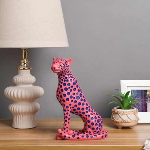 Quoowiit Statues for Home Decor, Modern Sculptures and Statues Decorations for Living Room, Bedroom, Table, Bookshelf, White Resin Leopard Art Decorative Sculpture with Black Polka Dots Design - Image 3