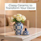 Decorative Jar with Lid Hand-Painted Pattern Ceramic Stoneware Traditional Style Home Living Room Office Decor Accent Piece - 10" Blue & White - Image 3
