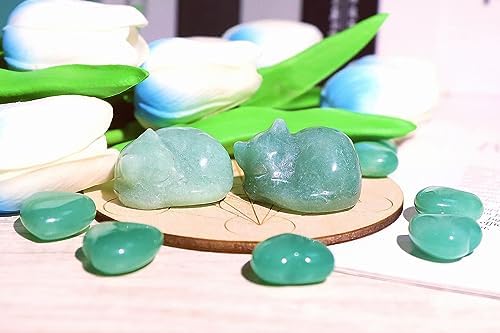 QINJIEJIE Green Aventurine Cat Crystals Decor Gift Healing Stone Cat Statue - Image 4