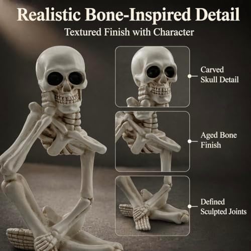 Skeleton Thinker Decor Set of 3, Resin Gothic Figurines for Home Decor, Aesthetic Skull Shelf Decor, Halloween Decorations for Home, Bookshelf & Office Accents - Image 3