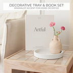 Decorative Concrete Tray & Book Decor Set - Scalloped Tray & Linen Box - Image 3