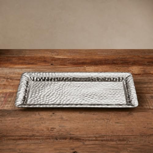 Monarch Abode Decorative Tray – 12-Inch Hand Hammered Nickel Finish Metal Bathroom Tray Countertop, Vanity Trays Organizer, Perfume Plate for Dresser, Kitchen Countertop Small Fruit Platter - Image 2
