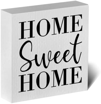 Home Sweet Home Rustic Farmhouse Style Wood Sign Art 5 x 5 Inch Wooden Box Plaque for Living Room Desk Décor Gift by ENGVZ