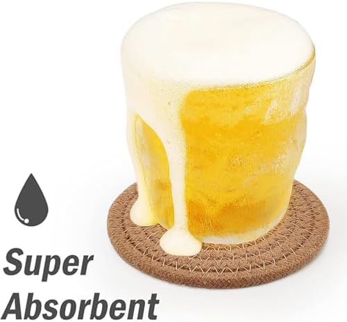 ABenkle 8 Pcs Drink Coasters with Holder, Cotton Woven Absorbent Coasters for Drinks, Minimalist Home Decor Coaster Set for Wooden Tabletop Protection Table, 4.3 inches Brown - Image 3