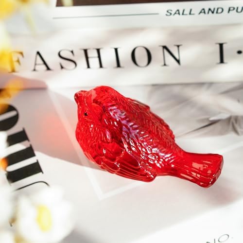 Red Crystal Bird Figurine Hand Blown Glass Collectible Decor - Image 3