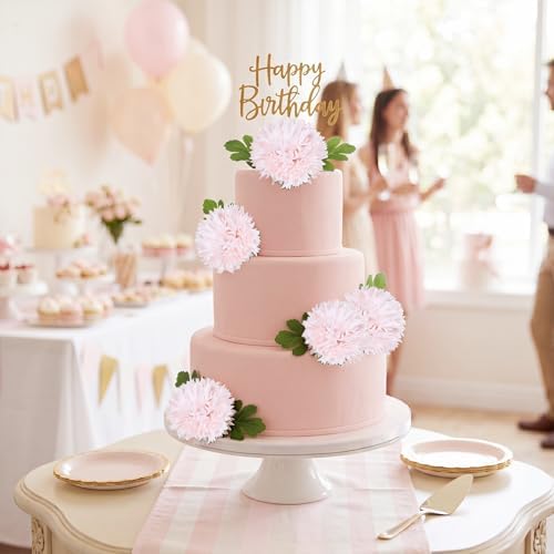 8PCS Pink 24 Heads 3" Large Chrysanthemum Artificial Flower Balls Stems - Image 4