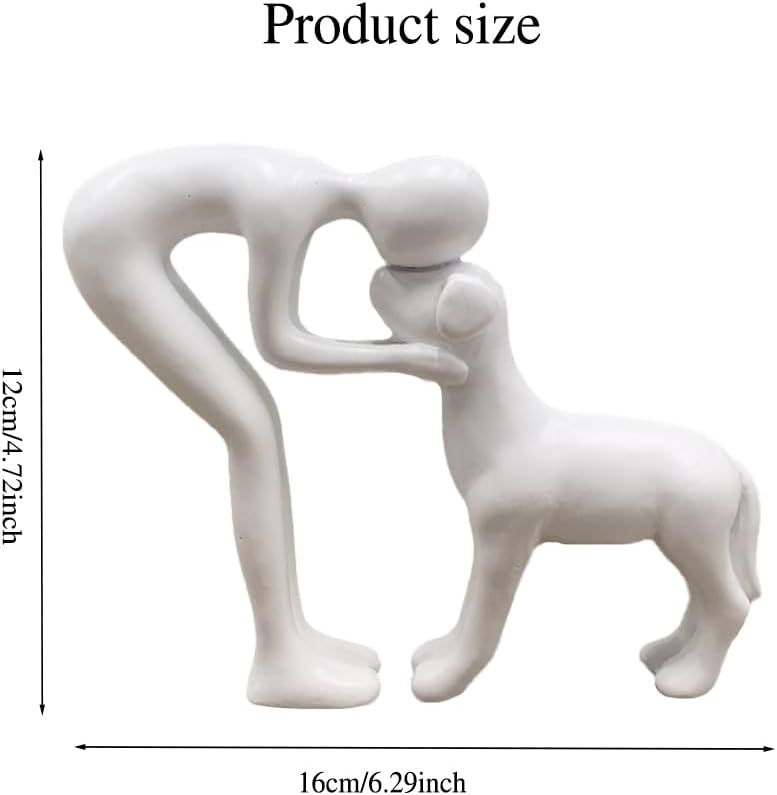White Human and Dog Statue Decoration, Cute Pet Sculpture Home Decor Tabletop Ornament Office Living Room Bedroom Home, for Dog Lovers Friends Family Decoration - Image 2