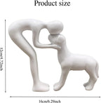 White Human and Dog Statue Decoration, Cute Pet Sculpture Home Decor Tabletop Ornament Office Living Room Bedroom Home, for Dog Lovers Friends Family Decoration - Image 2