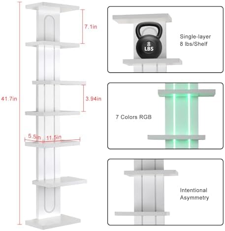 Homaterial 7-Tier Floating Wall Shelves with Led Lights, White - Image 3