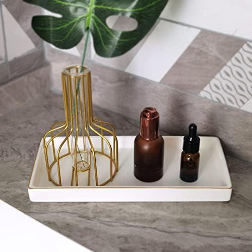 10 x 5 Ceramic Bathroom Tray for Countertop, Decorative Vanity Tray for Dresser Tops, Small Rectangular Trays for Perfume, Candle, Jewelry, Cosmetics (White) - Image 2