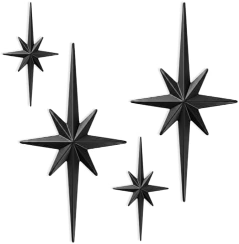 sxnzequnze 4 Pcs Star Wall Art Metal 3D Retro Room Decor Black 16.5In/9.4In by sxnzequnze