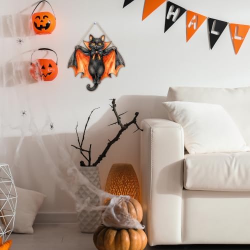 Black Cat Halloween Decor Door Hanging Sign for Front Door Porch Wall Decor Welcome Sign for Haunted House Halloween Party Outdoor Indoor Decorative Signs - Image 4