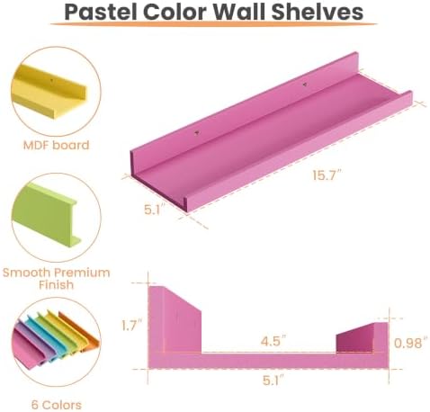 upsimples Floating Shelves for Wall Decor Storage, Multicolor, 6Pcs, 15.7'' - Image 3