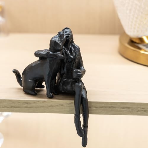 Cast Iron Sitting Woman and Dog Statue, Love Figurine, Gifts for Dog Lovers, Memorial Gifts for Women and Girls, Black - Image 5