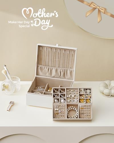 SONGMICS 2-Layer Jewelry Box with Handle, Removable Tray, Floating Effect - Image 2