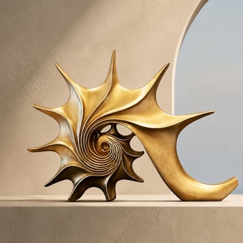 Coastal Nautical Beach Decor Gold Conch Resin Statue - Image 4
