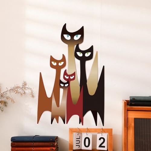 Wesiti Metal Cat Wall Art Decor Colorful Sculpture Mid Century 10.6x15.7 by Wesiti