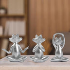 Suoedd Silver Frog Yoga Figurines 3 Pcs,Modern Decor for Shelf,Desk,Office - Image 3