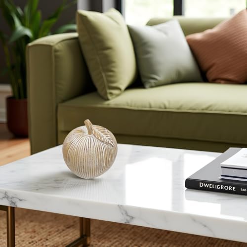 Brown-White Striped Apple Figurine, Modern Resin Apple Sculpture for Home Decor, Decorative Fruit Statue for Kitchen, Dining Room, Coffee Table & Shelf Decor - Image 6