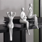 Quoowiit White Thinker Statue Unique Ornament Sculpture, Art Modern Home Decor Accents Bookshelf Decor, Creative Table Decorations for Living Room Desk 3 Piece by Quoowiit