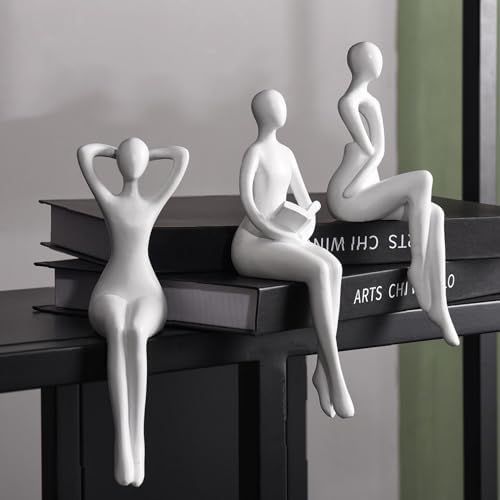 Quoowiit White Thinker Statue Unique Ornament Sculpture, Art Modern Home Decor Accents Bookshelf Decor, Creative Table Decorations for Living Room Desk 3 Piece by Quoowiit