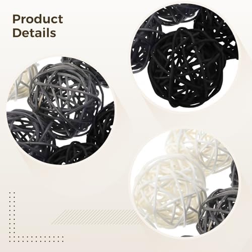 9 Pcs Rattan Decorative Balls, 3 Colors (Black, White, Gray), Handcrafted Woven Yarn Balls for Home Decor, Weddings, Parties, and Special Occasions - Image 3