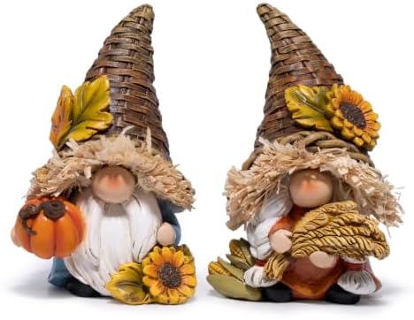 Hodao Thanksgiving Decor Harvest Elf Figurines with Pumpkin Sunflower by Hodao