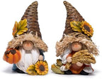 Hodao Thanksgiving Decor Harvest Elf Figurines with Pumpkin Sunflower by Hodao