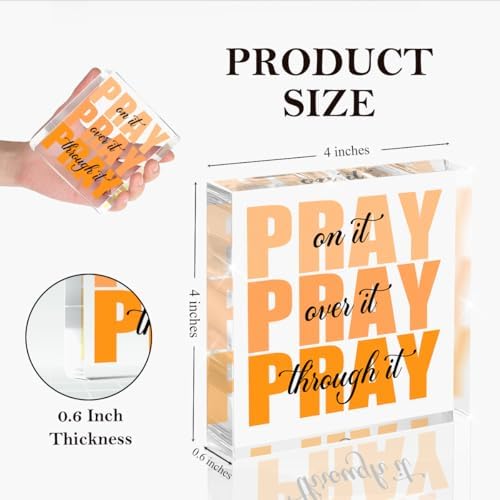 Orange Room Decor, Inspirational Christian Gifts for Women, Orange Dorm Bathroom Room Decoration, Office Decor for Women, Acrylic Office Desk Accessories Decoration Wall Art Sign - Pray through it - Image 2