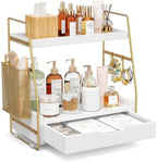 2-Tier Bathroom Counter Organizer with Drawer, Wood Counter Storage Shelf by Unknown