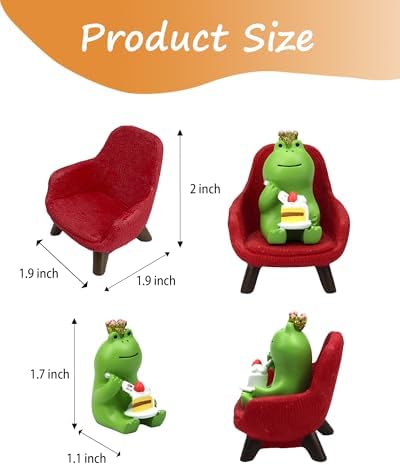 Refintural Miniature Frog Eating Cake Figurine - Funny Frog Sculpture for Shelf, Desk Decoration - Perfect Cute Frog Gift for Frog Lovers(Red Sofa) - Image 2