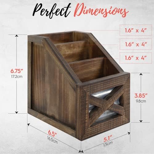 Autumn Alley Rustic Remote Holder - Farmhouse Desk Organizer, Barn Door Remote Holder, Desktop Organizer - 3-Slot Multiple Compartment Remote Control Storage Caddy, Rustic Home Decor, Brown - Image 7