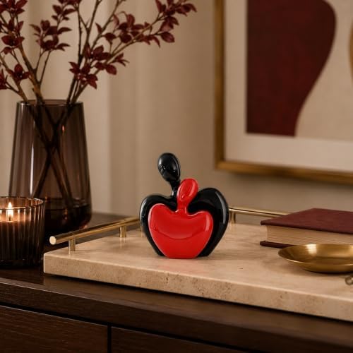 XMGZQ Mini Hugging Couple Statue Ceramic Lover Figurine Home Decor is a Romantic Gift for Her on Wedding Anniversary and Valentines, TV Stand Decoration Knick Knacks for Shelves (Red) - Image 6