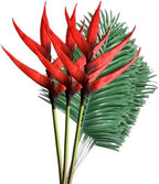 3Pcs Red Bird of Paradise Artificial Flowers with 10 Pcs Areca Palm Leaves by Unknown
