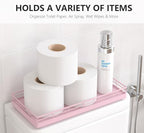 Toilet Paper Basket Organizer, Oak Wood Toilet Tank Tray with Metal Frame - Image 2