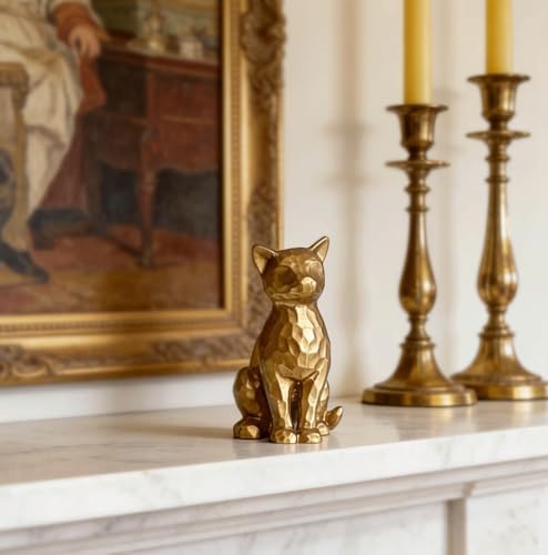 Brushed Vintage Gold Cat Figurine Statue Shelf Decor Gift - Image 6