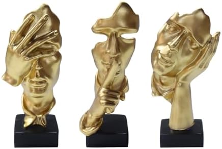 aboxoo 3 Pcs Thinker Statue, Silence is Gold Abstract Resin Art Figurines by aboxoo