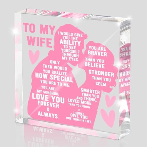 To My Wife Gift from Husband, Heartfelt Romantic Love Plaque, Anniversary and Valentine's Day Gift for Wife, Wedding Keepsake for Birthday, Christmas, Pink Acrylic Desk Decor, Valentine's Day decorations by MUZRUYOU
