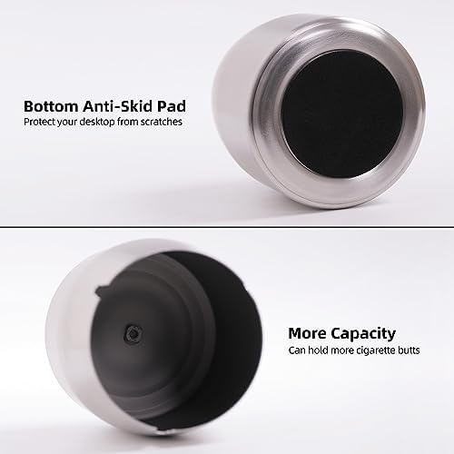 Large Ashtray with Lid for Cigarette, Stainless Steel Smokeless Odorless Windproof Ash tray for Home Office Tabletop Outside Patio Outdoor Balcony(3.93"x3.2"x3.82") - Image 3