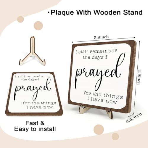 I Still Remember the Days I Prayed Wooden Sign, Christian Sign Home Decor Wooden Plaque for Rustic Home Farmhouse Office Living Room Desk Shelf Decor (White&Brown, 5.9x5.9inches) - Image 2