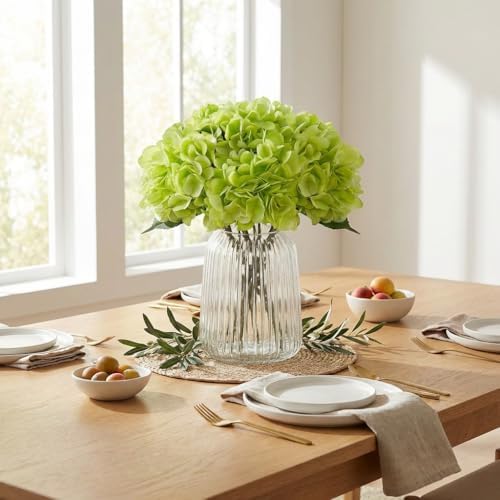 6Pcs 18" Green Silk Hydrangea Artificial Flowers - Image 5