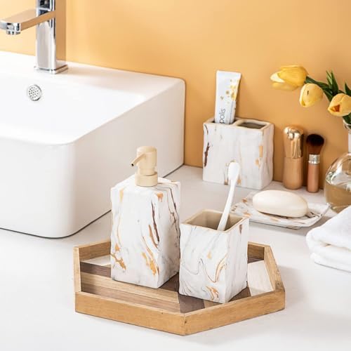 RQYIXI Ceramic Bathroom Accessories Set,Gold,4 Piece,Marble Design - Image 4