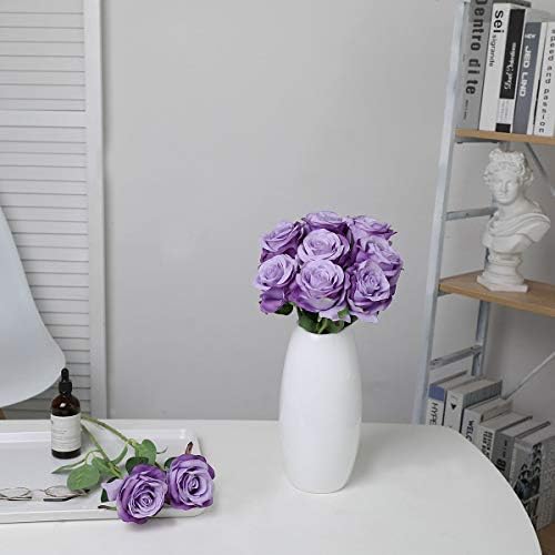 10pcs light Purple Roses Artificial Flowers, Realistic Faux Rose with Stem - Image 5